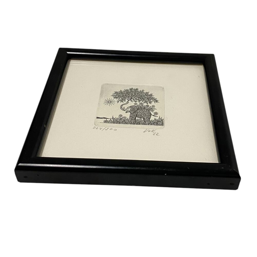 Elephant Etching Signed Vintage Limited Edition 4.75" x 4.75" Framed Decor - Picture 8 of 11